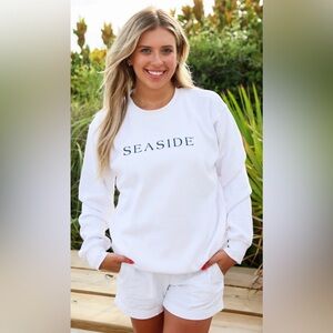 Chicka-d Seaside White Corded Long Sleeve Sweatshirt Size‎ Small Oversized